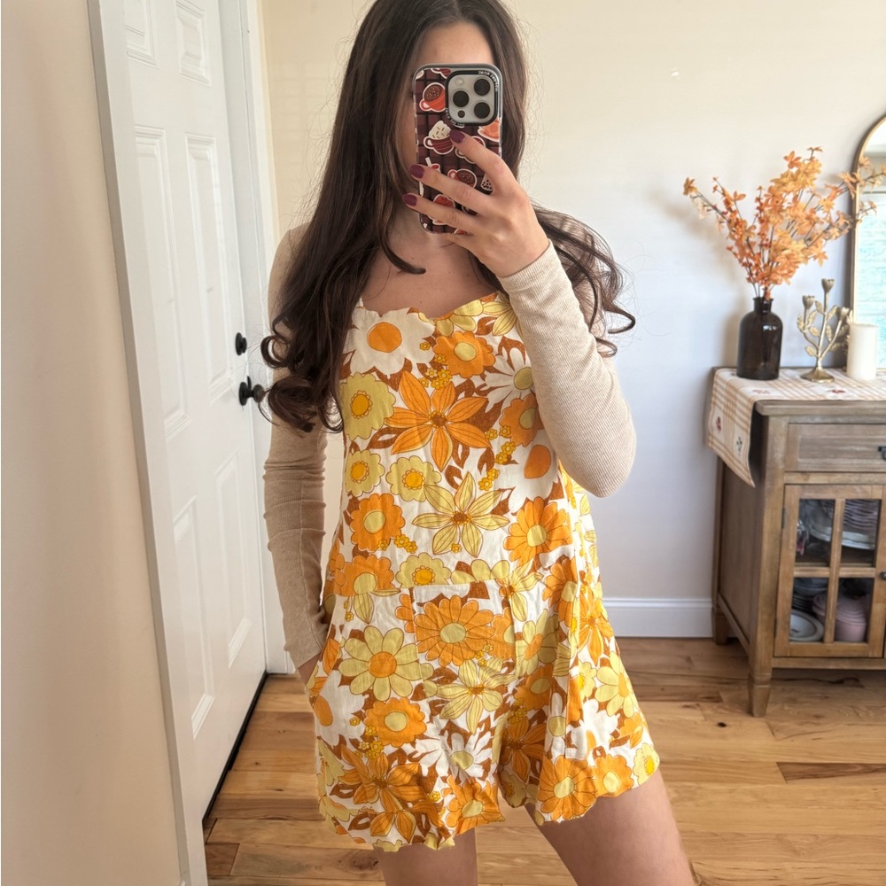 Floral Yellow and Orange overalls